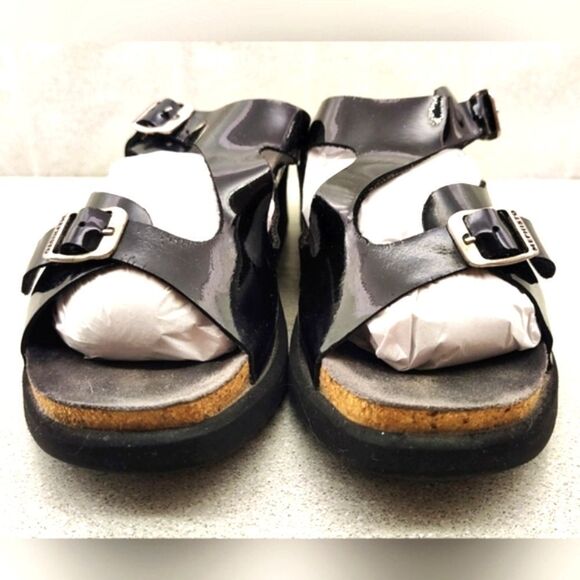 Mephisto Black Patent Strappy Wedge Heel Sandals Sz 9 Shoes - Picture 12 of 16